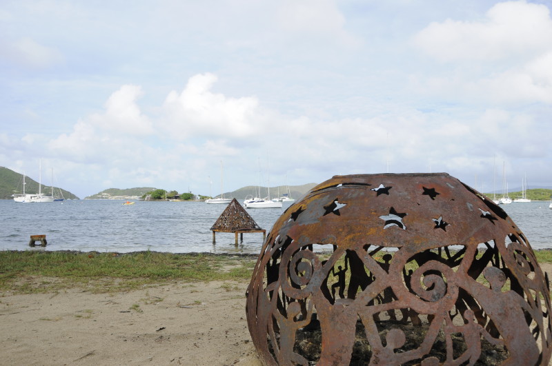 Aragorn’s metal fireballs, located on Trellis Bay, are filled with flames at the Full Moon parties
