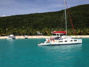 Jost Van Dyke, BVI - White Bay has some of the most crystal clear calm waters in all of the BVI, location of Soggy Dollar Bar