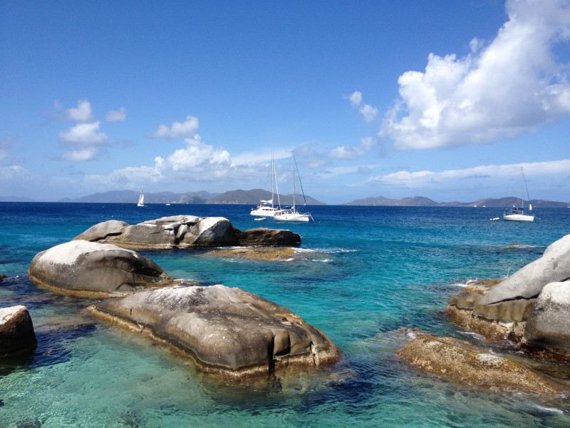 Blue skies and crystal clear waters of The Baths on Virgin Gorda
